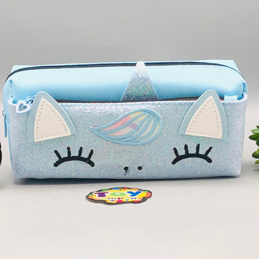 Premium Unicorn Themed Kids Pencil Pouch - Blue